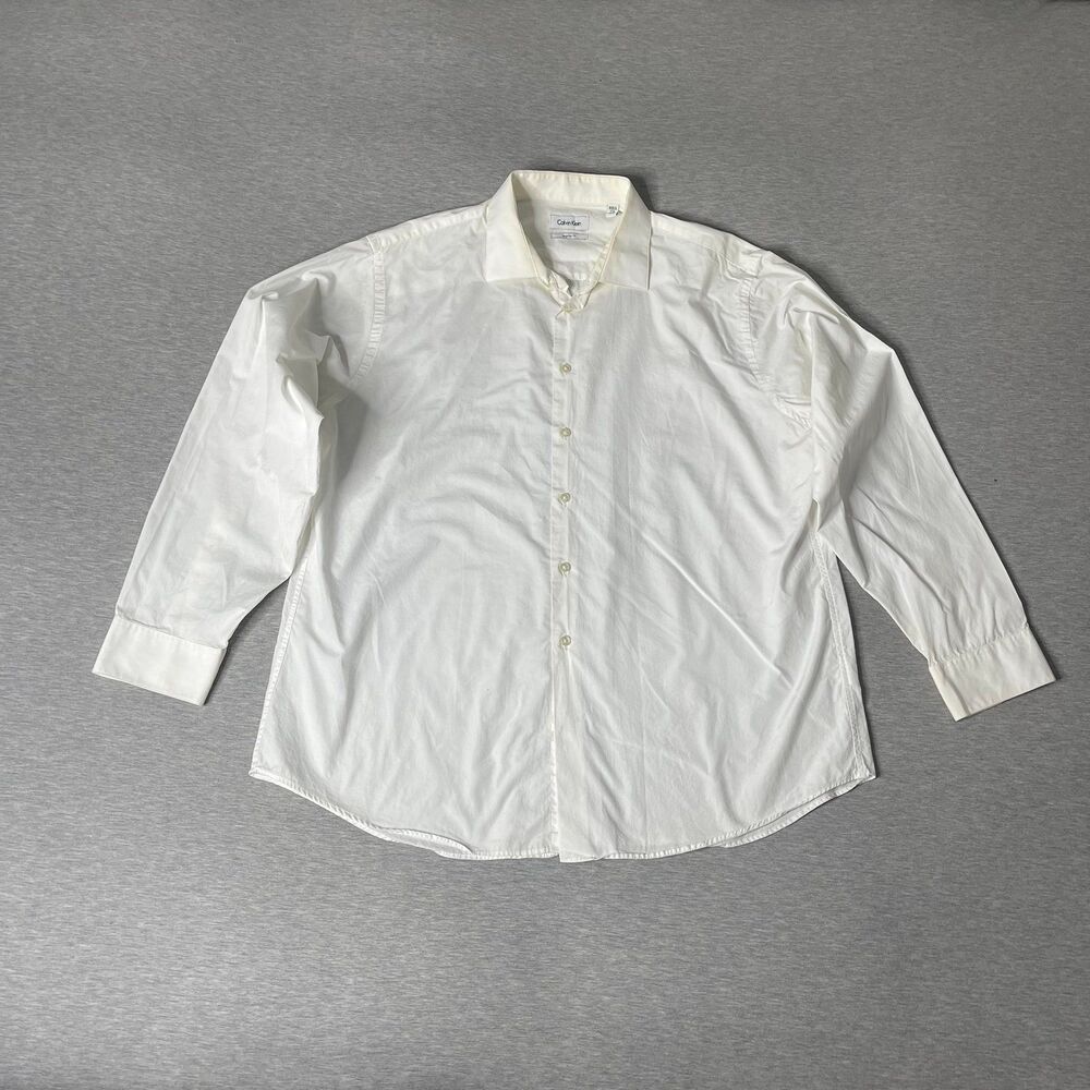 Calvin Klein Men’s Solid White Regular Fit Button-Up Dress Shirt
